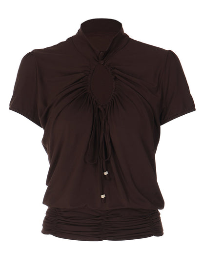 French Style Slim-Fit Short Sleeve Top With Hollow Out Design