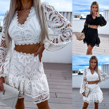 Chic Lace Embroidery Two-Piece Set for Smart Casual Style