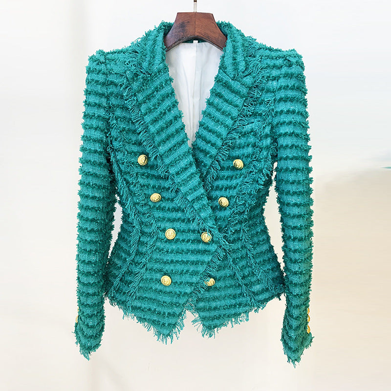 Trendy Fringed Tweed Blazer For Elegant Style