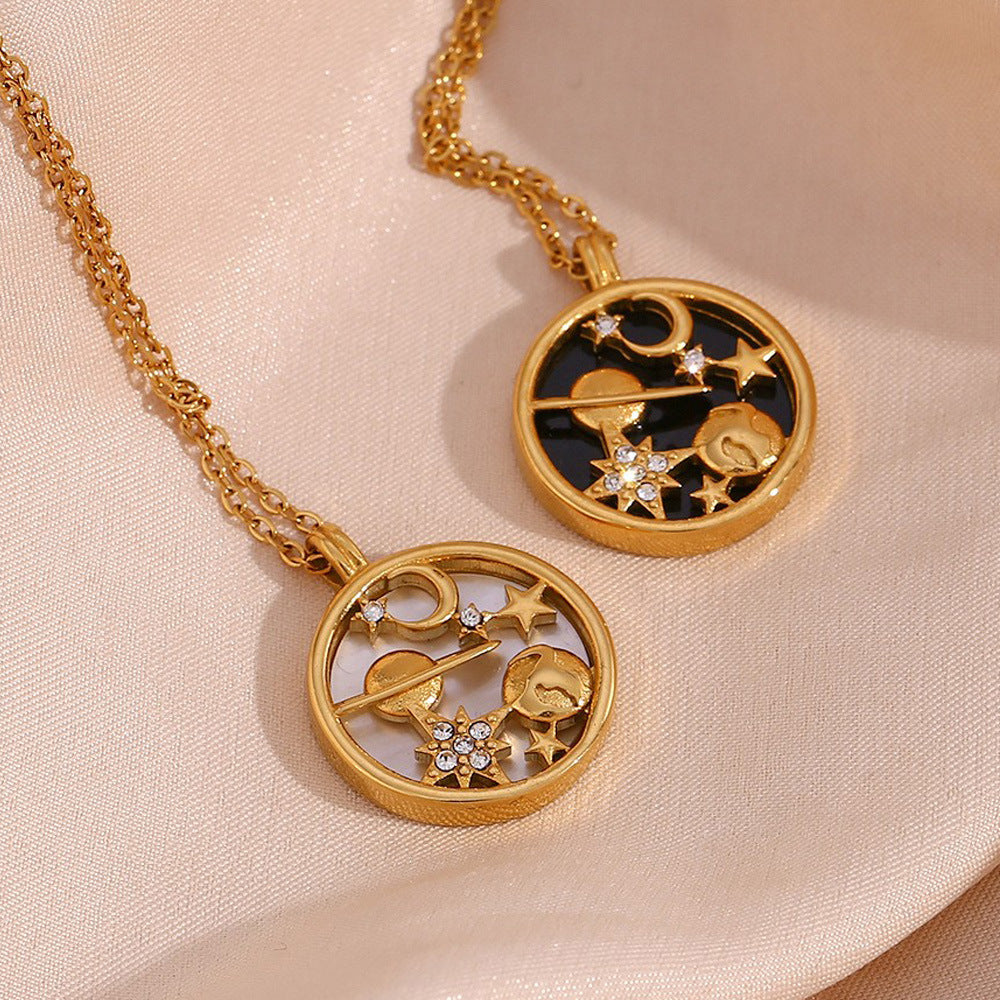 2+ Moon Star Shell Round Pendant Necklaces