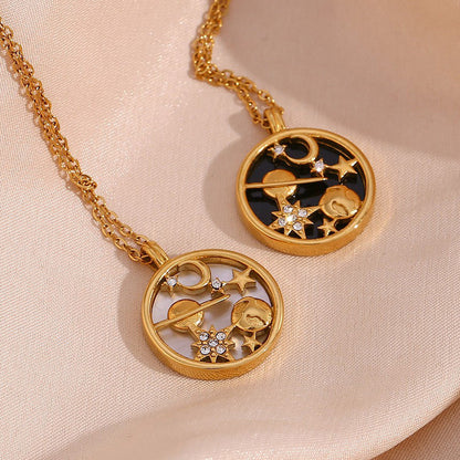 2+ Moon Star Shell Round Pendant Necklaces
