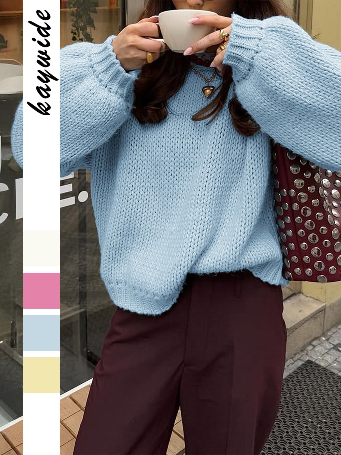 Casual Loose Fit Round Neck Long Sleeve Sweater for Women
