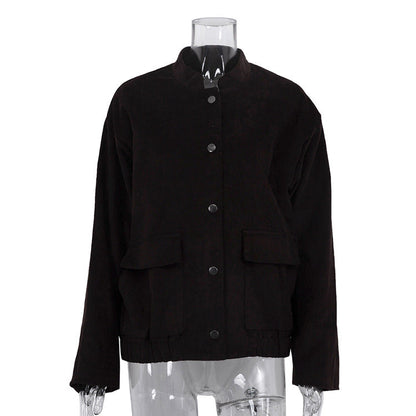 Trendy Long Sleeve Jacket With Stand Collar