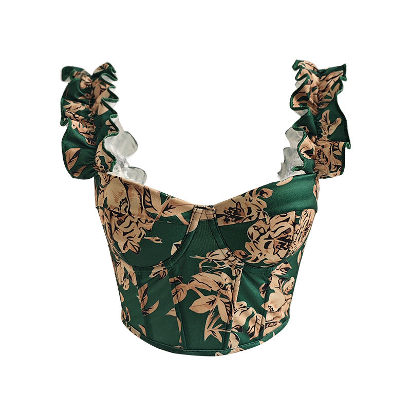 Floral Print Bow Tie Camisole Top Slim Fit Sweet Style