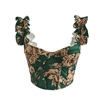 Floral Print Bow Tie Camisole Top Slim Fit Sweet Style