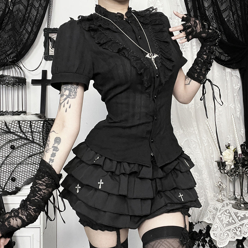 Gothic Floral Texture Shirt Casual Dark Style
