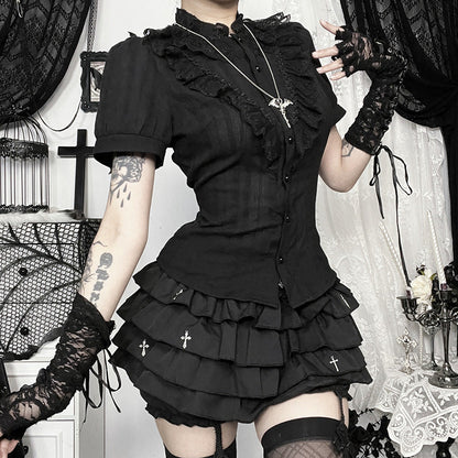 Gothic Floral Texture Shirt Casual Dark Style