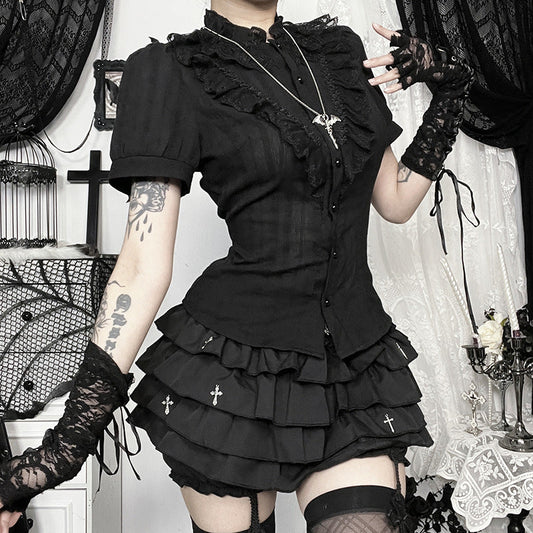 Gothic Floral Texture Shirt Casual Dark Style