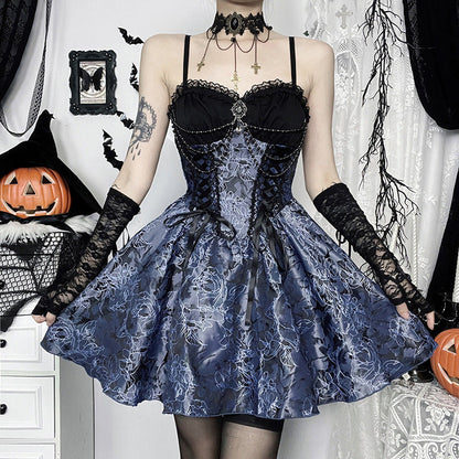 Sexy Dark Halloween Two-Tone Mini Dress