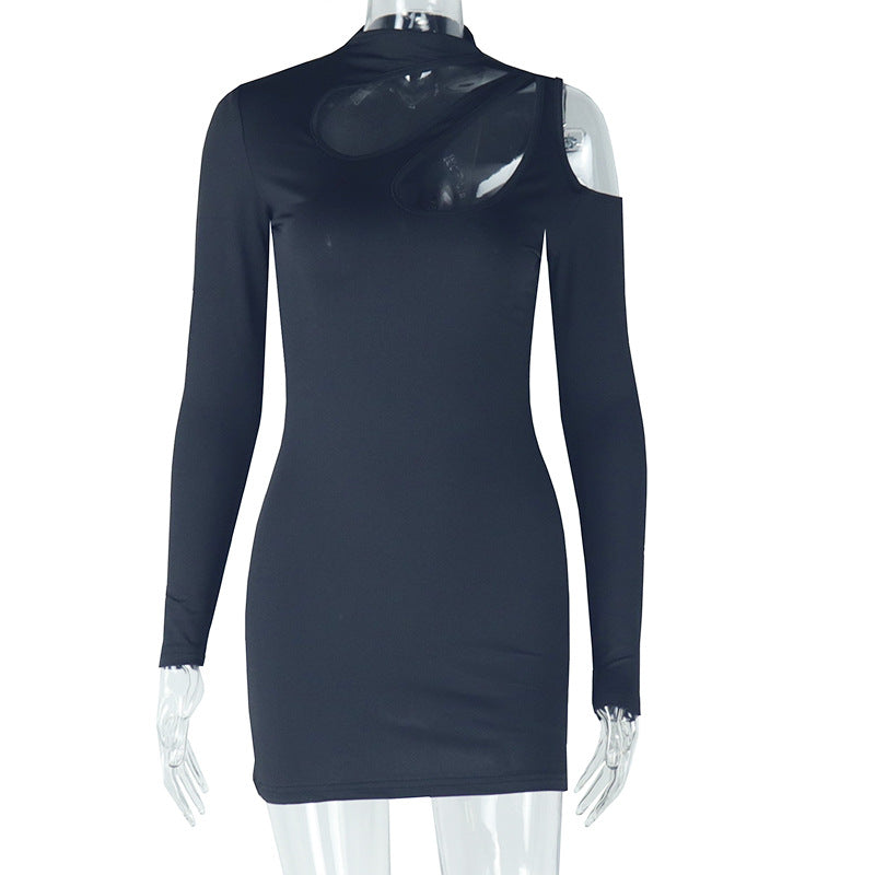 Sleek Hollow Shoulder Midi Dress With Long Sleeves
