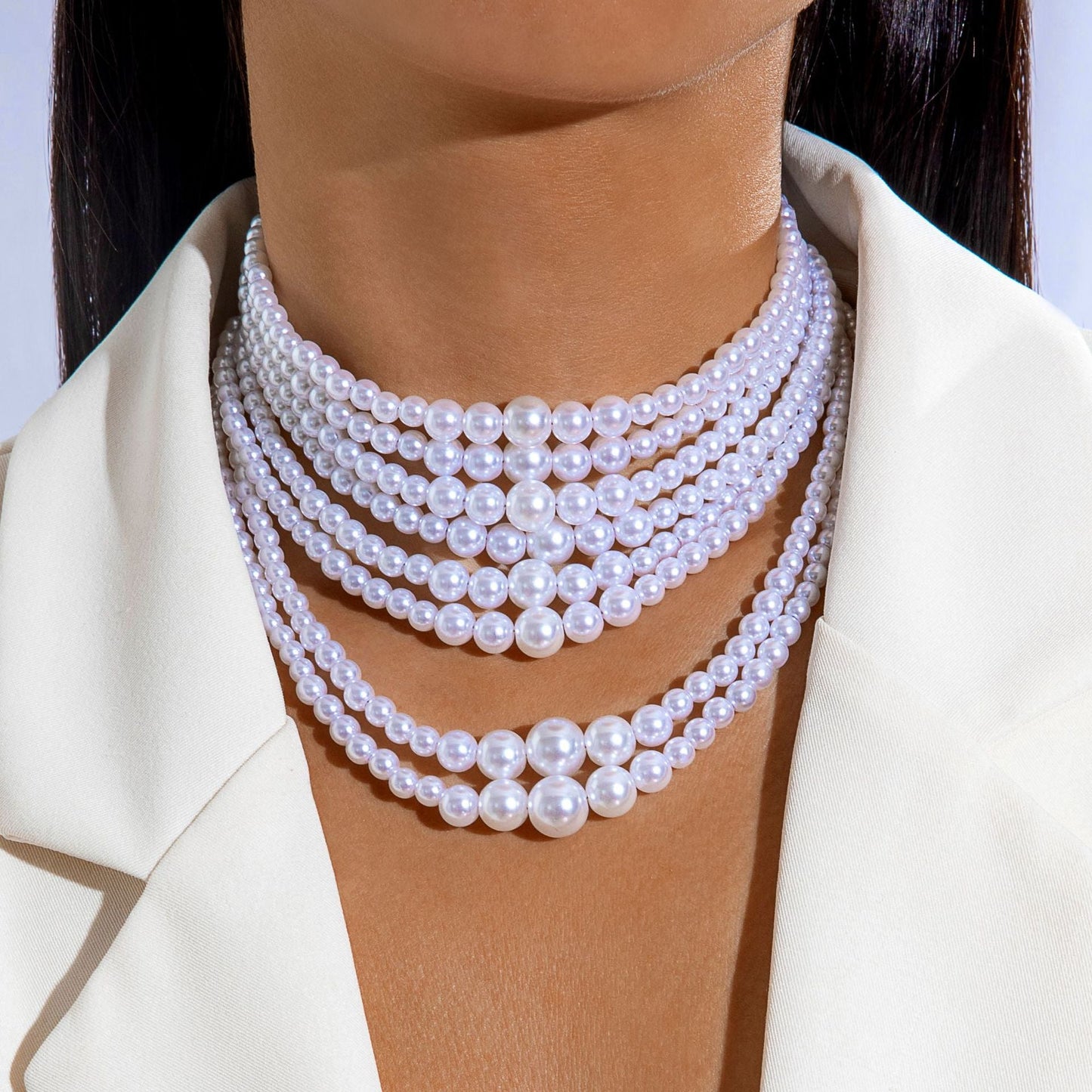 Fashionable Vintage Geometric Bead Necklace With Pearl Layered Design