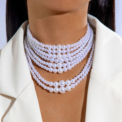 Fashionable Vintage Geometric Bead Necklace With Pearl Layered Design