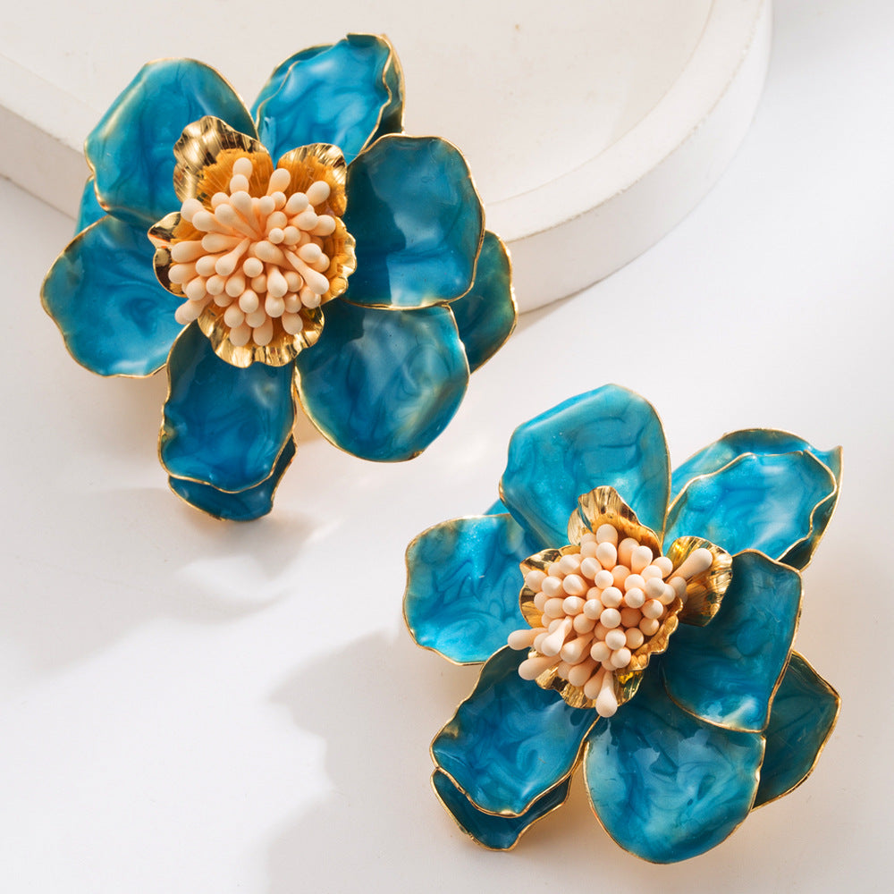 Elegant Vintage Camellia Flower Earrings Luxury Style
