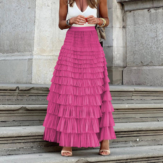 Elegant Tulle Maxi Skirt For Women - High Waist A-Line