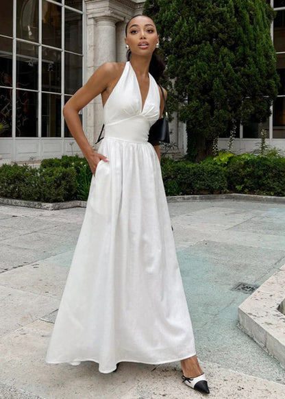 Halter Backless Maxi Dress Lightweight Fabric