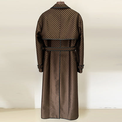 Fashionable Long Coat With Maze Pattern And Belt