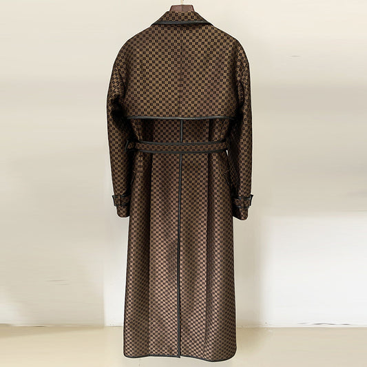 Fashionable Long Coat With Maze Pattern And Belt
