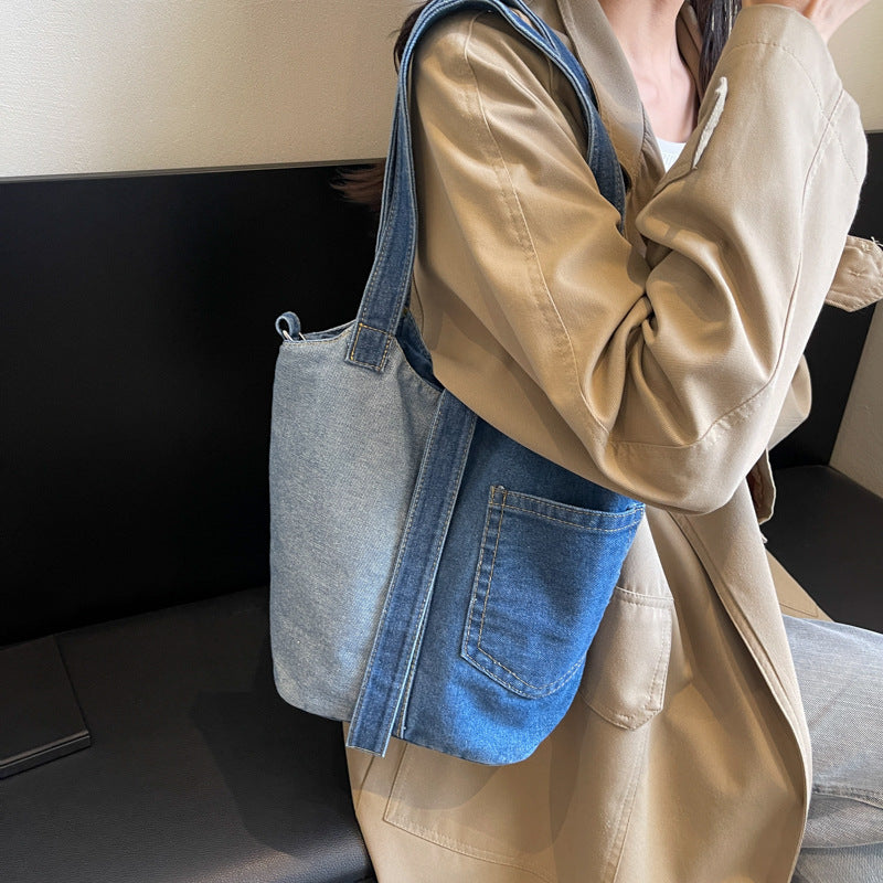 2+ Contrast Color Splice Demin Shoulder bags