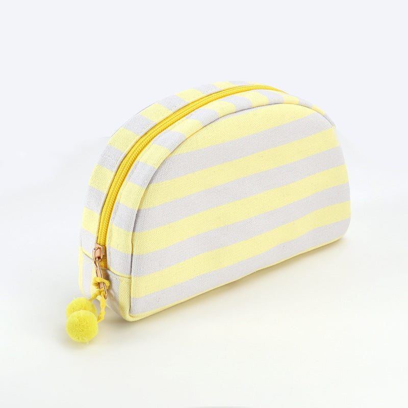 Minimalist Striped Canvas Shell Makeup Bag