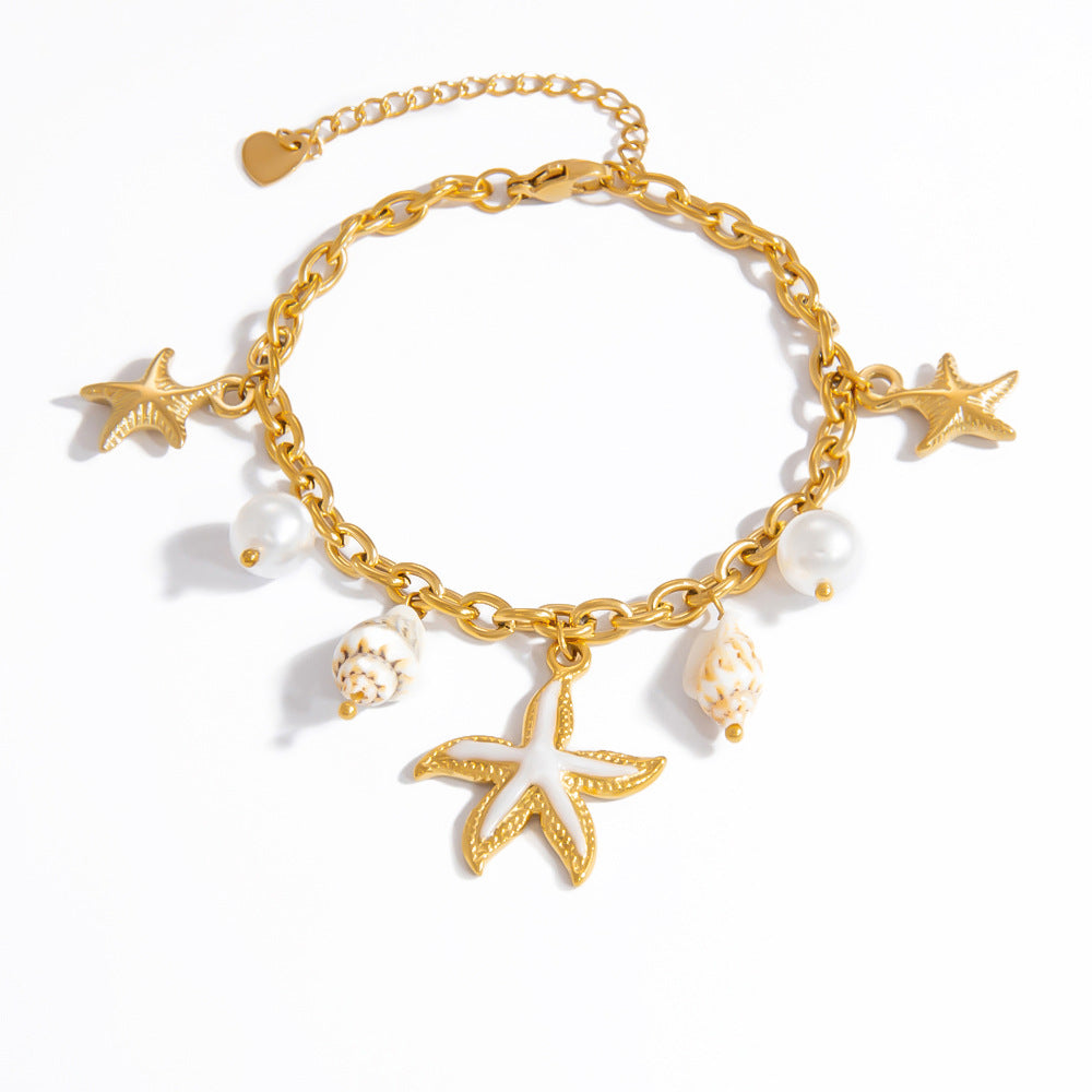 Stainless Steel Pearl Bracelet Trendy Ocean Vacation Jewelry
