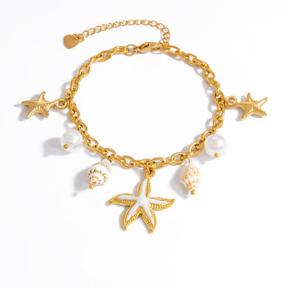 Stainless Steel Pearl Bracelet Trendy Ocean Vacation Jewelry
