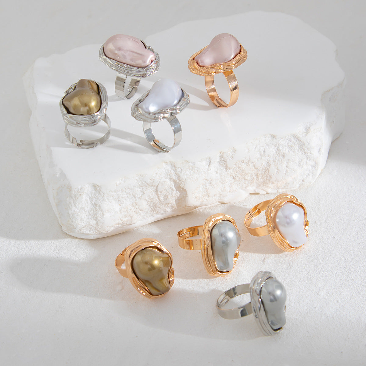 Baroque-Inspired Irregular Pearl Open Ring Elegant Geometric Jewelry