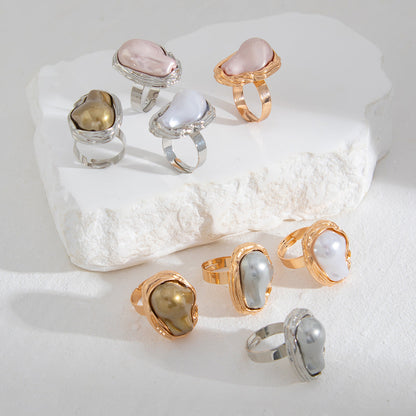 Baroque-Inspired Irregular Pearl Open Ring Elegant Geometric Jewelry
