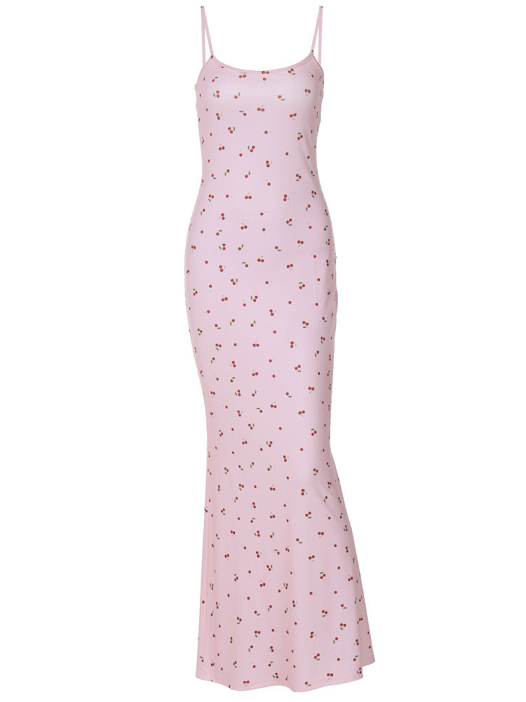Fresh Floral Maxi Dress Sleeveless Bodycon for Daily Wear
