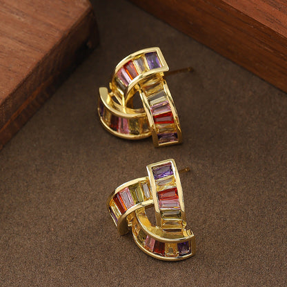 Fashionable Geometric Triangle Earrings With Colorful Zircon Stones
