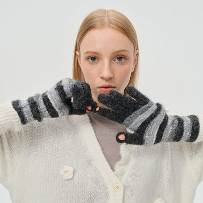 Rainbow Striped Knit Gloves Warm Casual Wool Blend Mittens