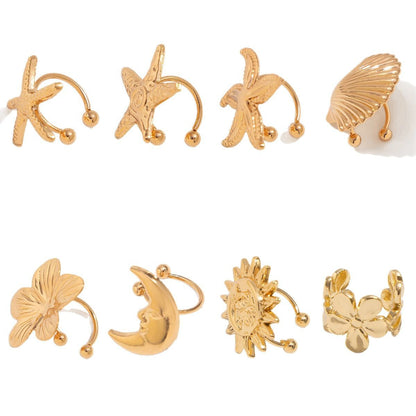 Sea Star Shell C-Shaped Earrings With Floral Design