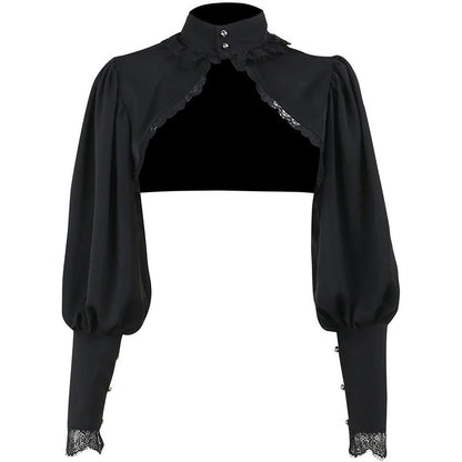 Short Black Lace Trim High Neck Top