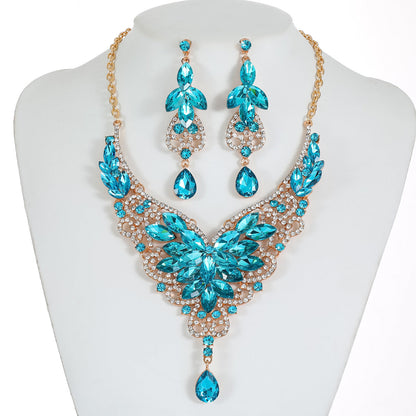 Vintage-Inspired Statement Crystal Gem Necklace Set for Women