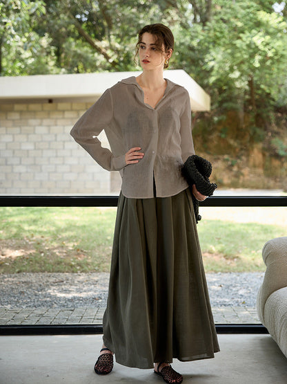 High-Quality Linen Long Sleeve V-Neck Blouse for Women