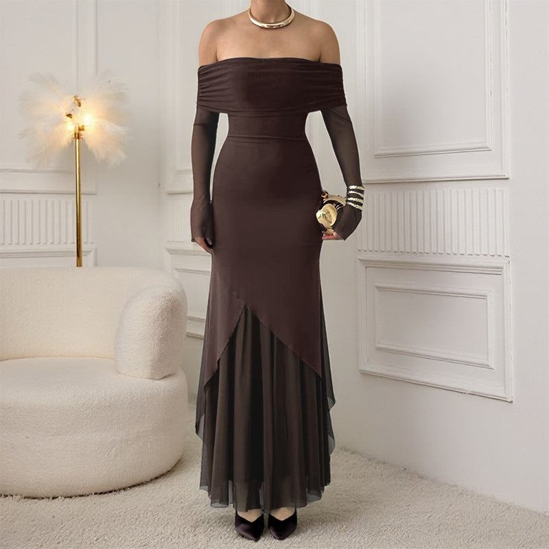 Off-Shoulder A-Line Maxi Dress Elegant Evening Gown