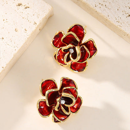 French Elegant Floral Oil-Drip Earrings For Women