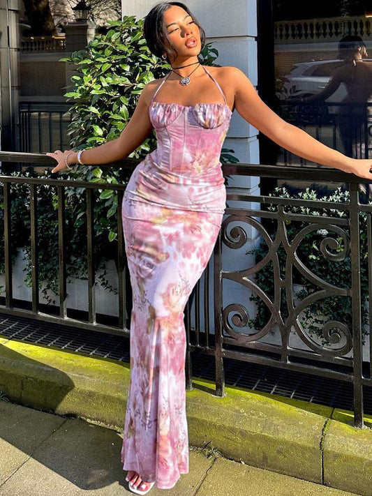 Stylish Floral Printed Strapless Mini Dress