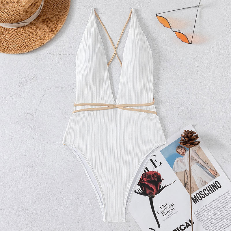 Solid Color String Tie Sexy Backless Swimwear