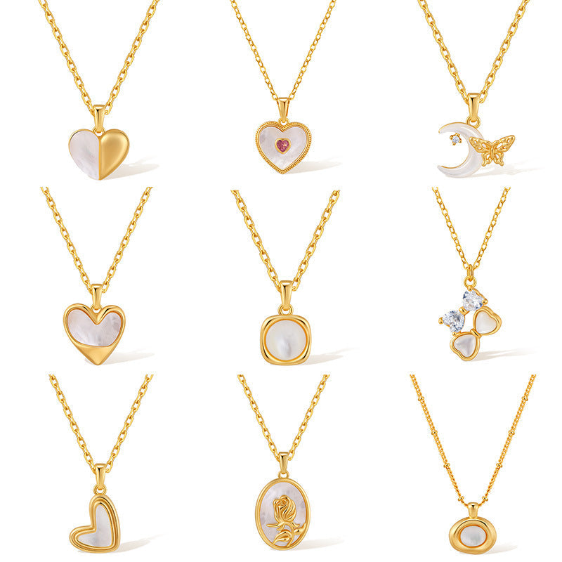 Vintage Shell Pearl Pendant Chain Necklaces