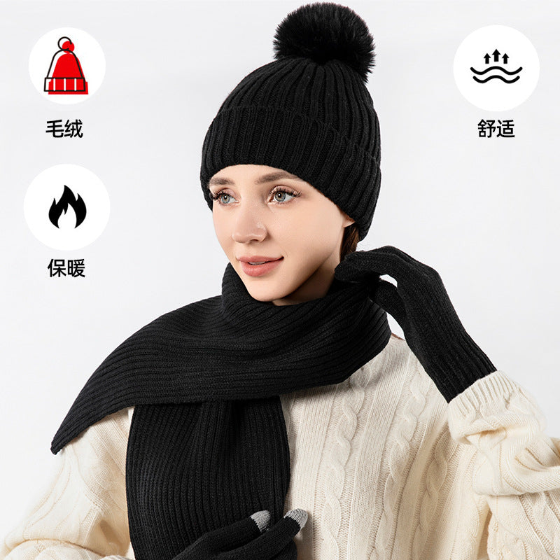 Warm Knitted Winter Hat, Scarf, And Gloves Set