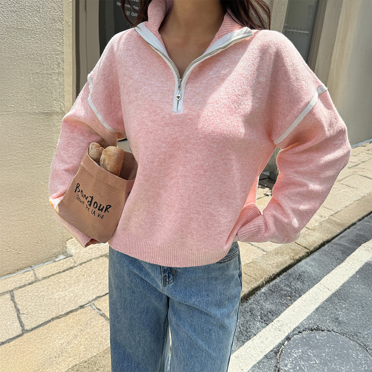 Casual Solid Color Long Sleeve Sweater for Women