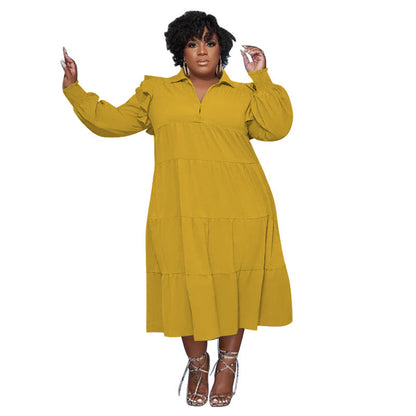 Layered A-Line Dress With Ruffled Sleeves Comfortable All-Season Dress