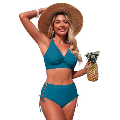 Women’S Two-Piece Bikini Set Solid Color Nylon Swimwear