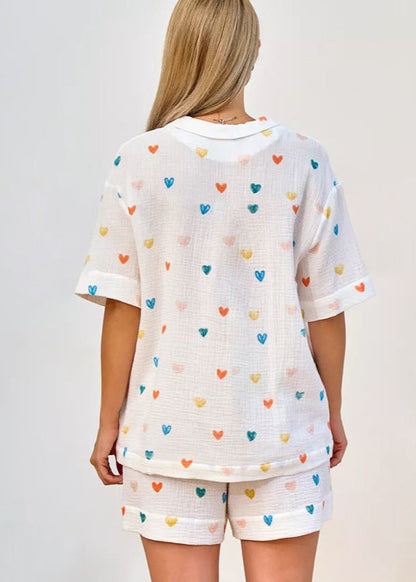 Cotton Gauze Pajama Set With Heart Print