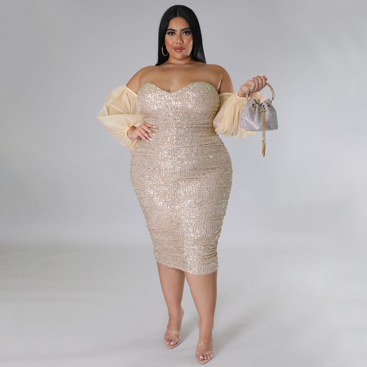 Sexy Sequin Bodycon Dress With Sheer Mesh