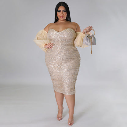 Sexy Sequin Bodycon Dress With Sheer Mesh