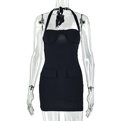 Solid Color Bodycon Mini Dress With Halter Neck