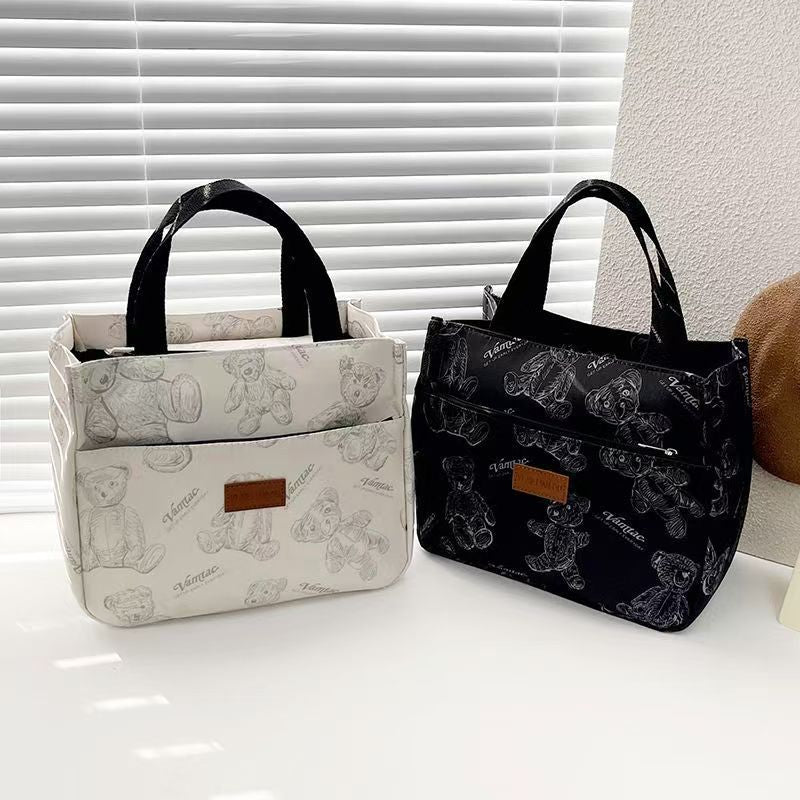 Oxford Cloth Bear Print Tote Bag Large Capacity for Daily Use