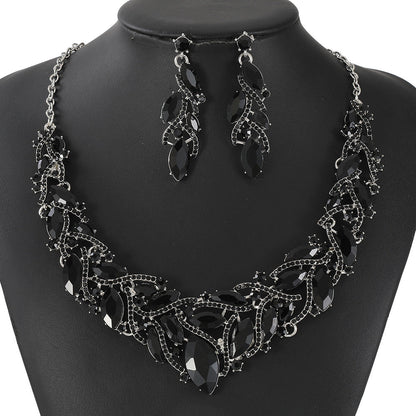 Crystal Gemstone Necklace and Earring Set with Floral Design for Elegant Occasions