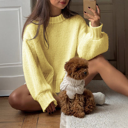 Casual Loose Fit Round Neck Long Sleeve Sweater for Women